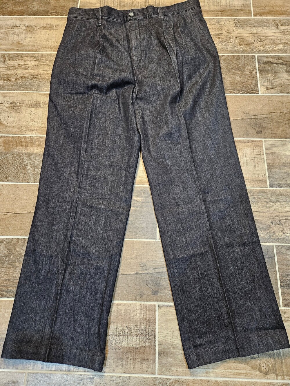 Paul Fredrick Mens 36x30 Pleated Denim Dress Trousers Dark Wash Cotton Blend